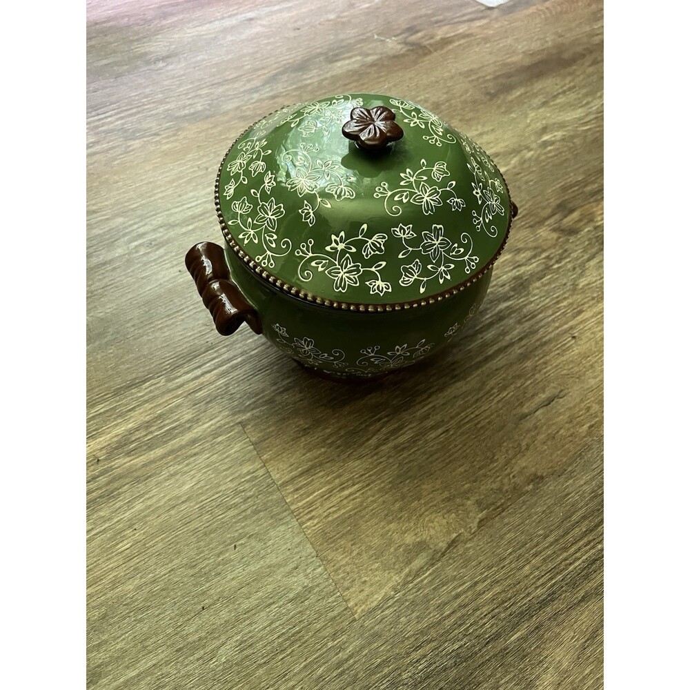 Temptations Soup Tureen With Lid 3 Qt Floral Lace Green No Ladle